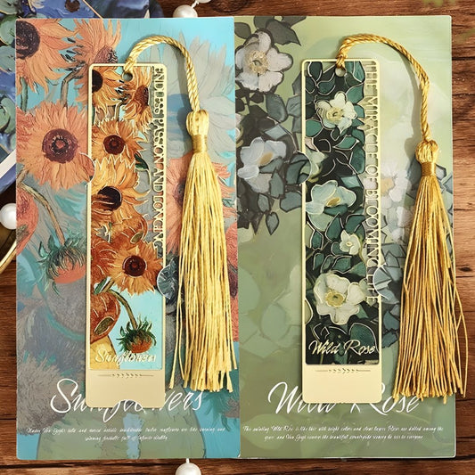 2x segnalibri in metallo "Rosa selvatica" e "Girasole"